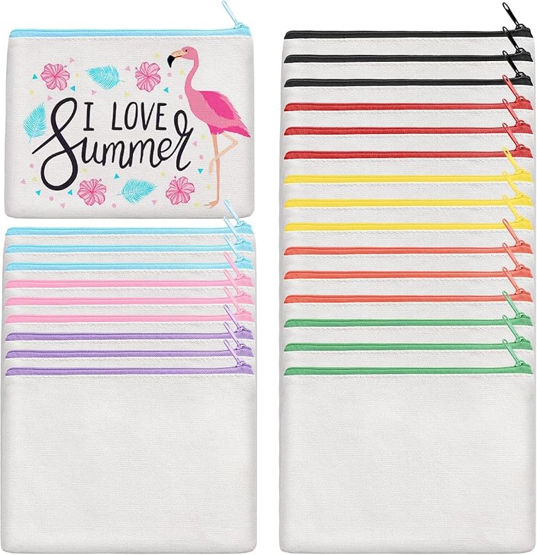 Necessaire de maquiagem AMDAILY em lona de algodão com zíper colorido, Pacote com 24