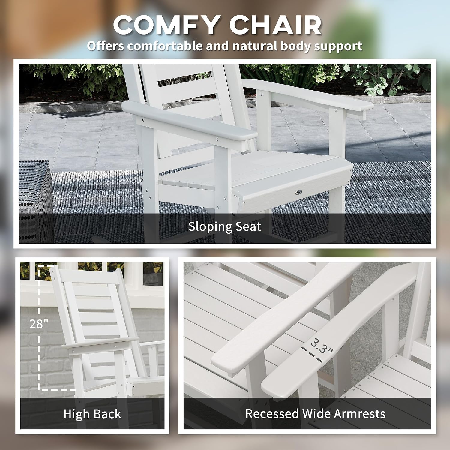 Outsunny Outdoor Rocking Chairs Set of 2, HDPE Patio Rocking Chairs with 28" High Back and Wide Armrests, All-Weather Slatted Porch Rockers for Garden, Balcony, Fire Pit, White