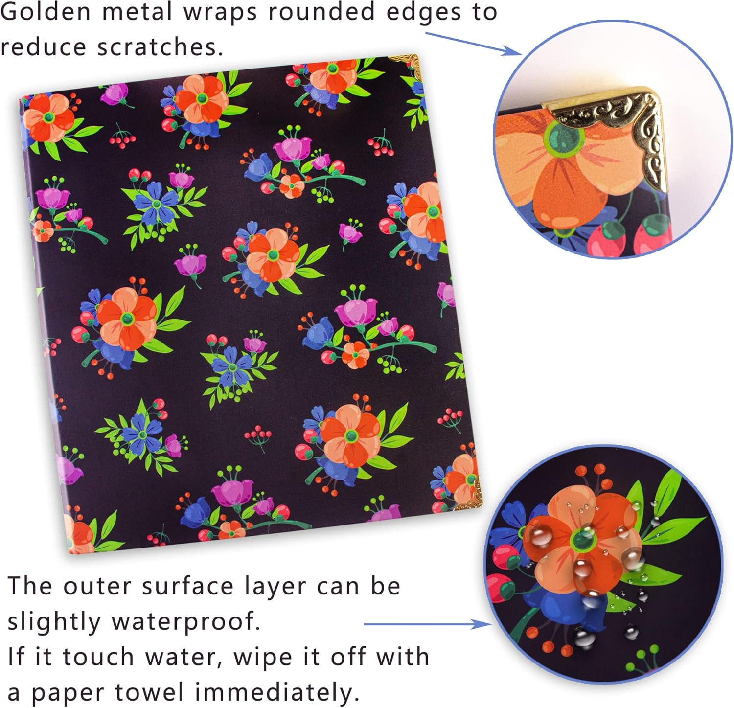 Floral 3 Ring Binder with 1” Rings, Holds 8.5'' x 11'' Letter Size, 200 Sheet Capacity, Cute Decorative Hardcover Binder for Office School Home, 2 Packal