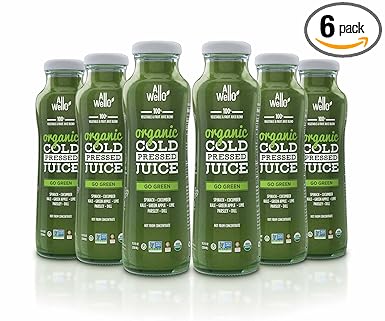 ALLWELLO Organic Cold Pressed Juice Drinks with Real Fruits and Vegetables Gluten Free Non-GMO Healthy Juices No Preservatives No Sugar Adde (6 Pack, Go Green)