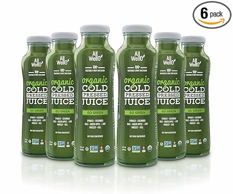 ALLWELLO Organic Cold Pressed Juice Drinks with Real Fruits and Vegetables Gluten Free Non-GMO Healthy Juices No Preservatives No Sugar Adde (6 Pack, Go Green)