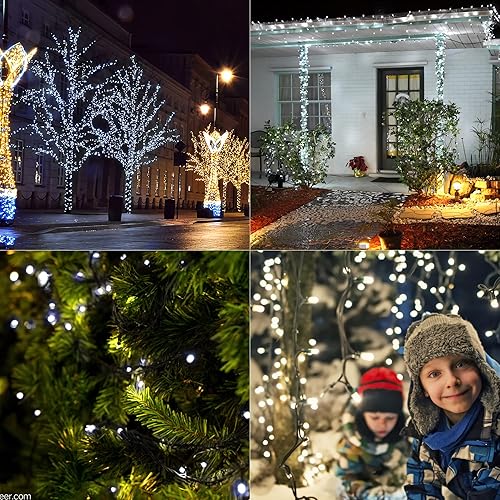 Miniatura 5 de LJLNION 1000 luces LED de Navidad, extralargas de 328 pies de alambre verde de Navidad para enchufar al aire libre, control remoto y 8 modos de