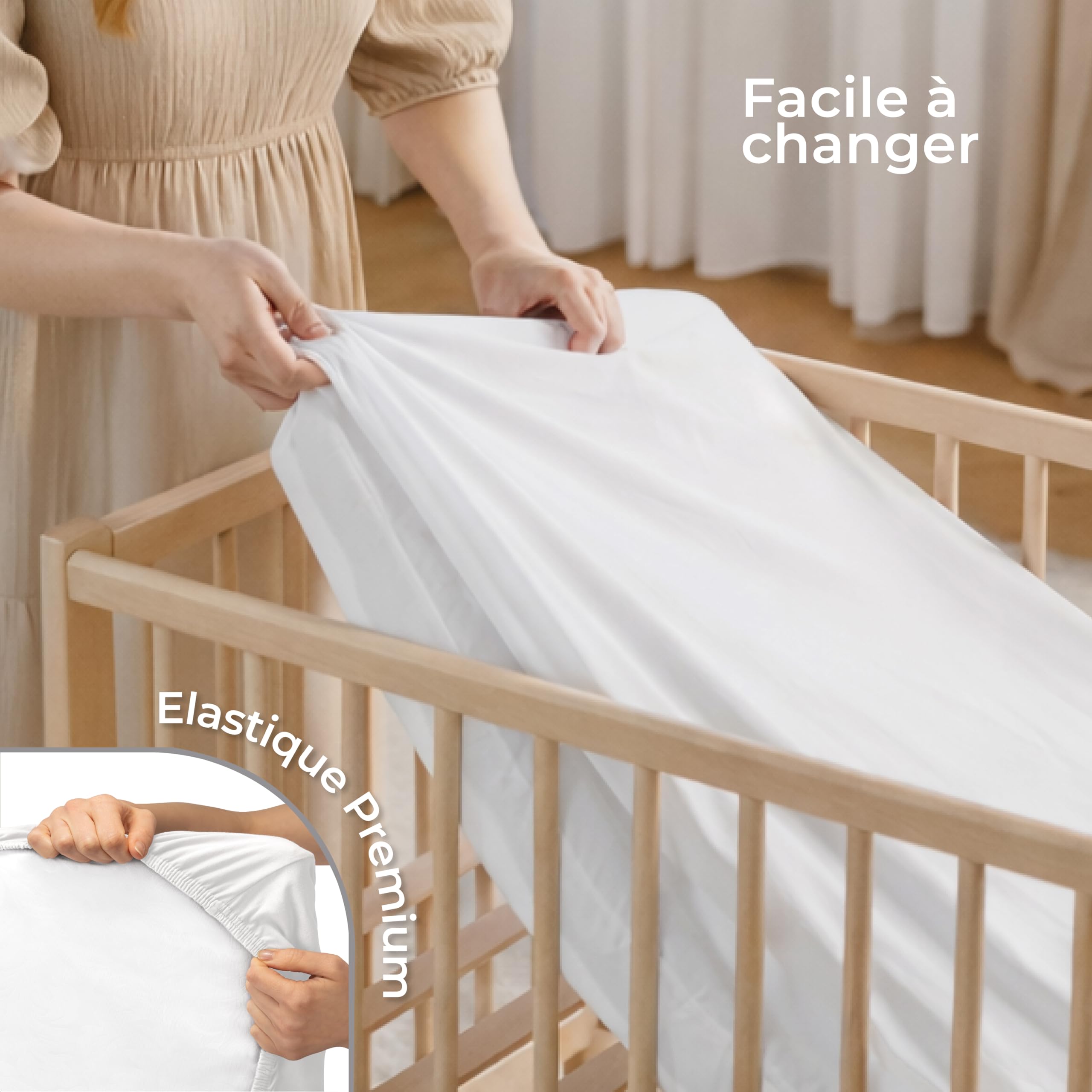 Dreamzie Lot de 2 Drap Housse 70x140 cm - Coton certifié Oeko-Tex - Draps pour lit bébé & Enfant, adaptés aux Matelas 70x140 cm - Gris/Blanc