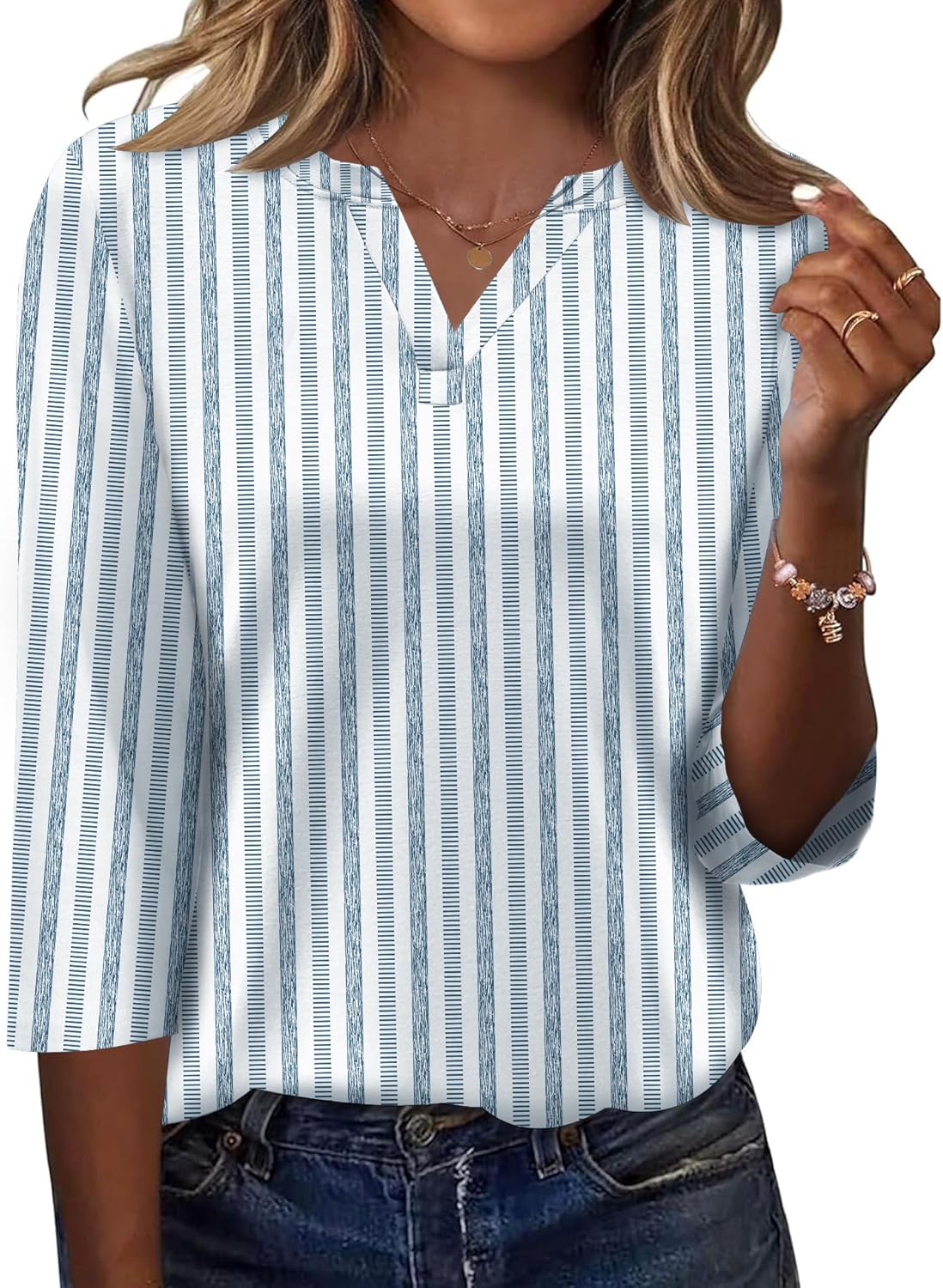 LOMON Womens 3/4 Length Sleeve Tops V Neck Business Casual Blouses Summer Tees Shirts 2026 - Image 2