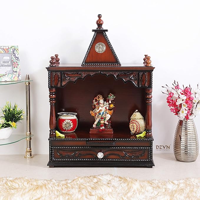 DZYN Furnitures Divya Prakostha Small Wooden Temple for Home Wall Hanging Pooja Mandir without