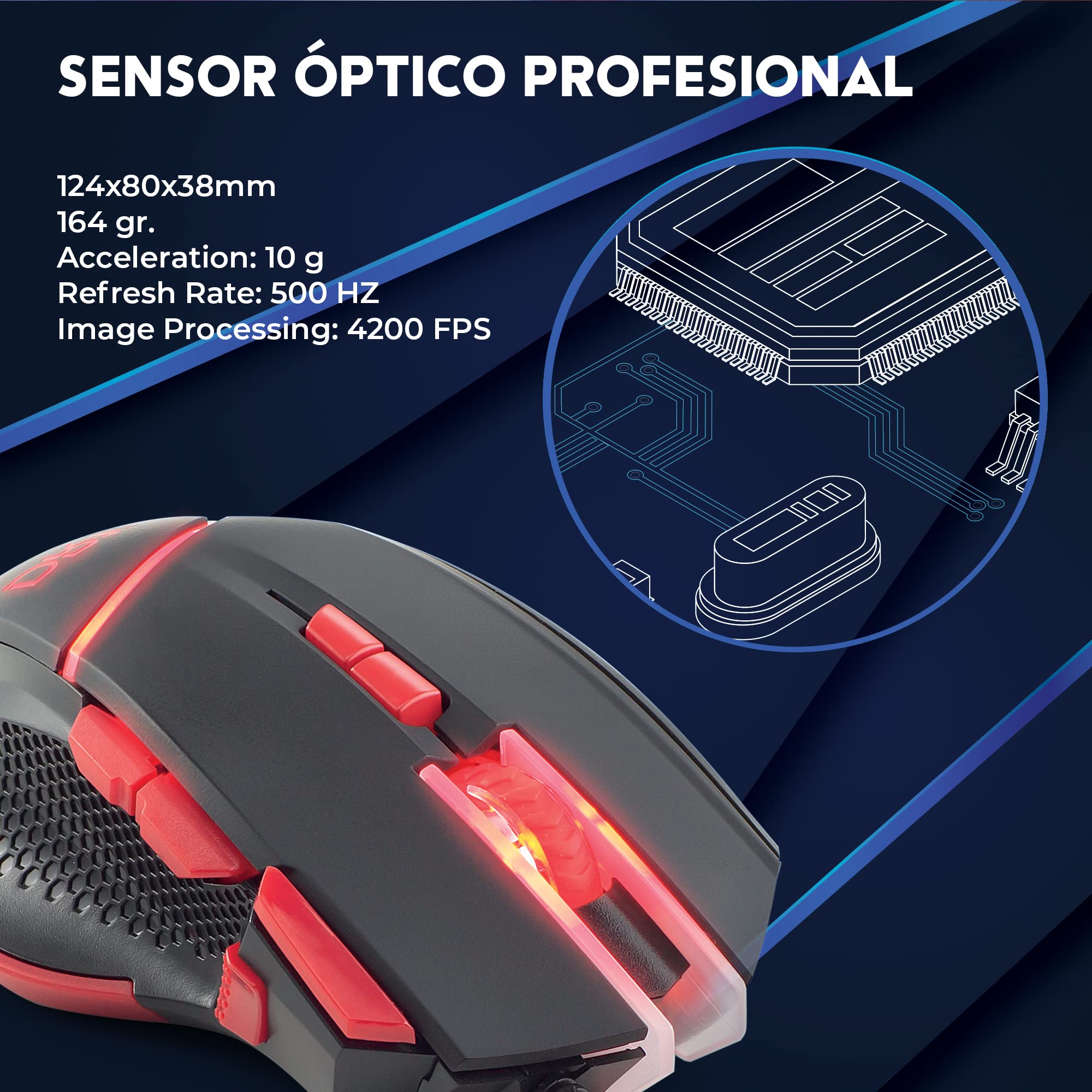DR1TECH Hunter+ Ratón Gaming Profesional [5 Pesas Extraíbles + Triple Fire] - 9 Teclas hasta 4200 dpi - Ratón Ergonómico con Cable para PC/PS4/XBOX