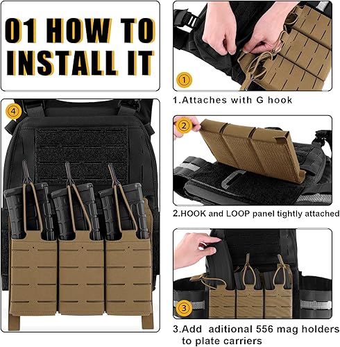 Miniatura 5 de Tactical Triple 556 - Bolsa para revistas con inserto Kydex, KTAR AR con solapa frontal para revistas, corte láser, MOLLE, portador militar