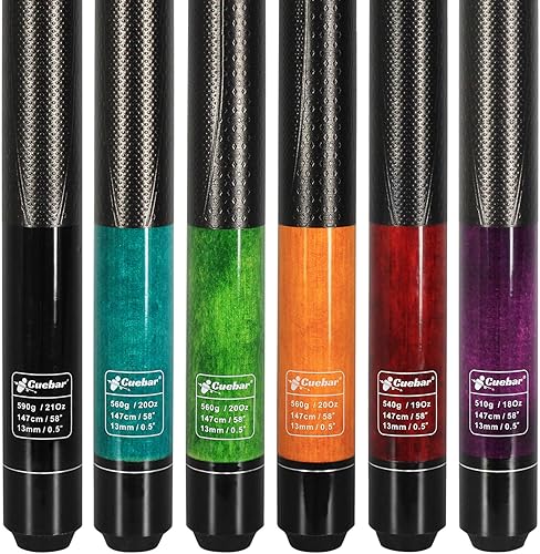 Juego de 6 tacos de billar, palos de billar de 18, 19, 20, 21 onzas en 6, 2 piezas, palos de billar con agarre 3D, palos de mesa de billar de 58