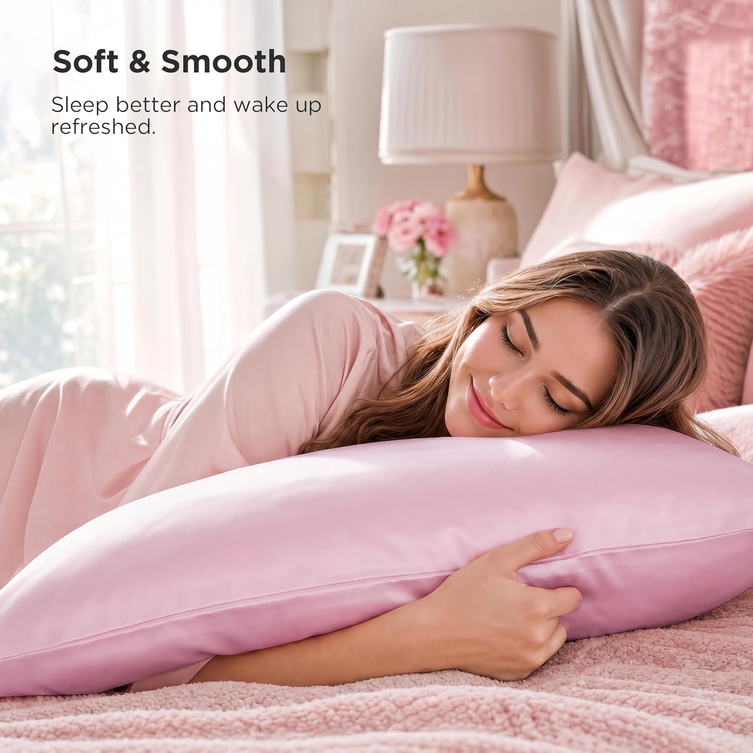 Bedsure Satin Pillowcase with Zipper, Similar to Silk Pillow Cases 2 Pack, Silky & Soft Satin Pillow Cases Standard Size for Hair and Skin, Gifts for Women, Pink Room Decor for Women, 20x26 Inches