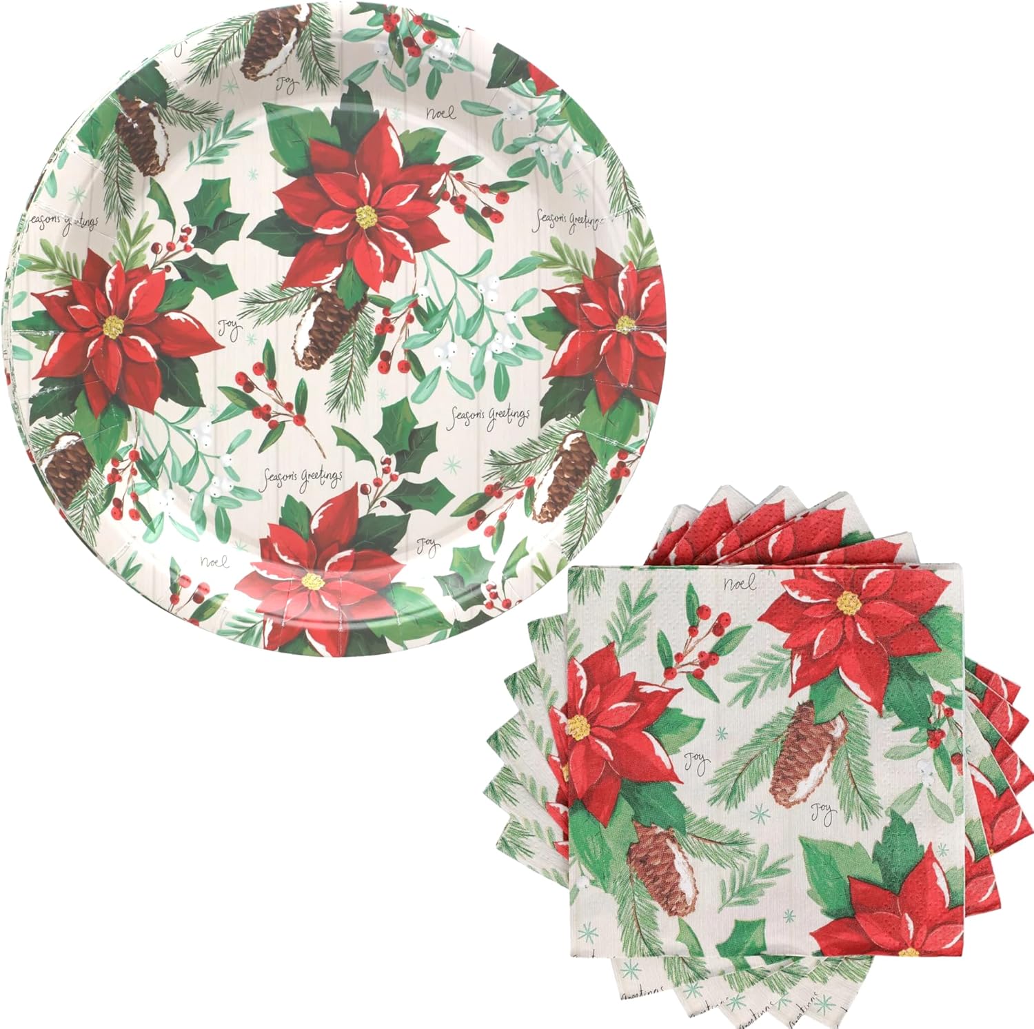 Poinsettia Disposable Christmas Dinner Plates and Cocktail