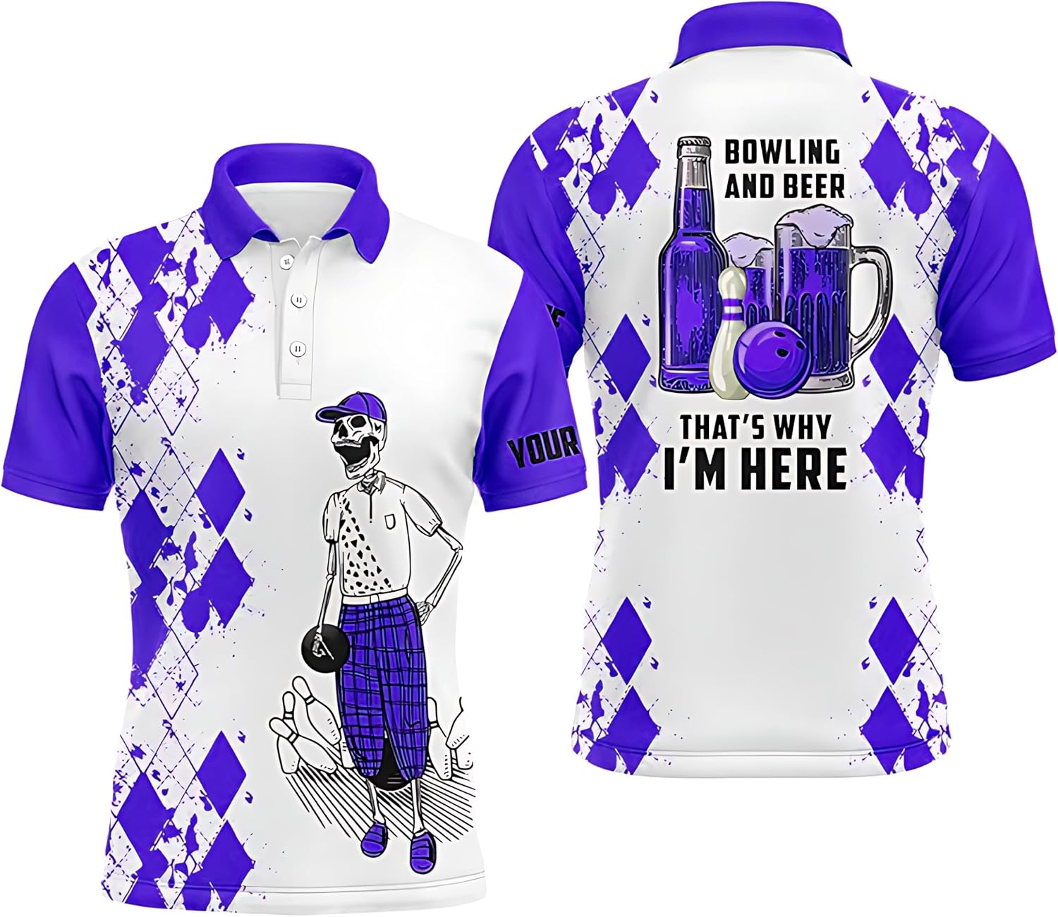 Funny Bowling Beer Skull Bowling Jerseys for Men with Custom Name - Bowling and Beer That's Why I'm Here - Q4634