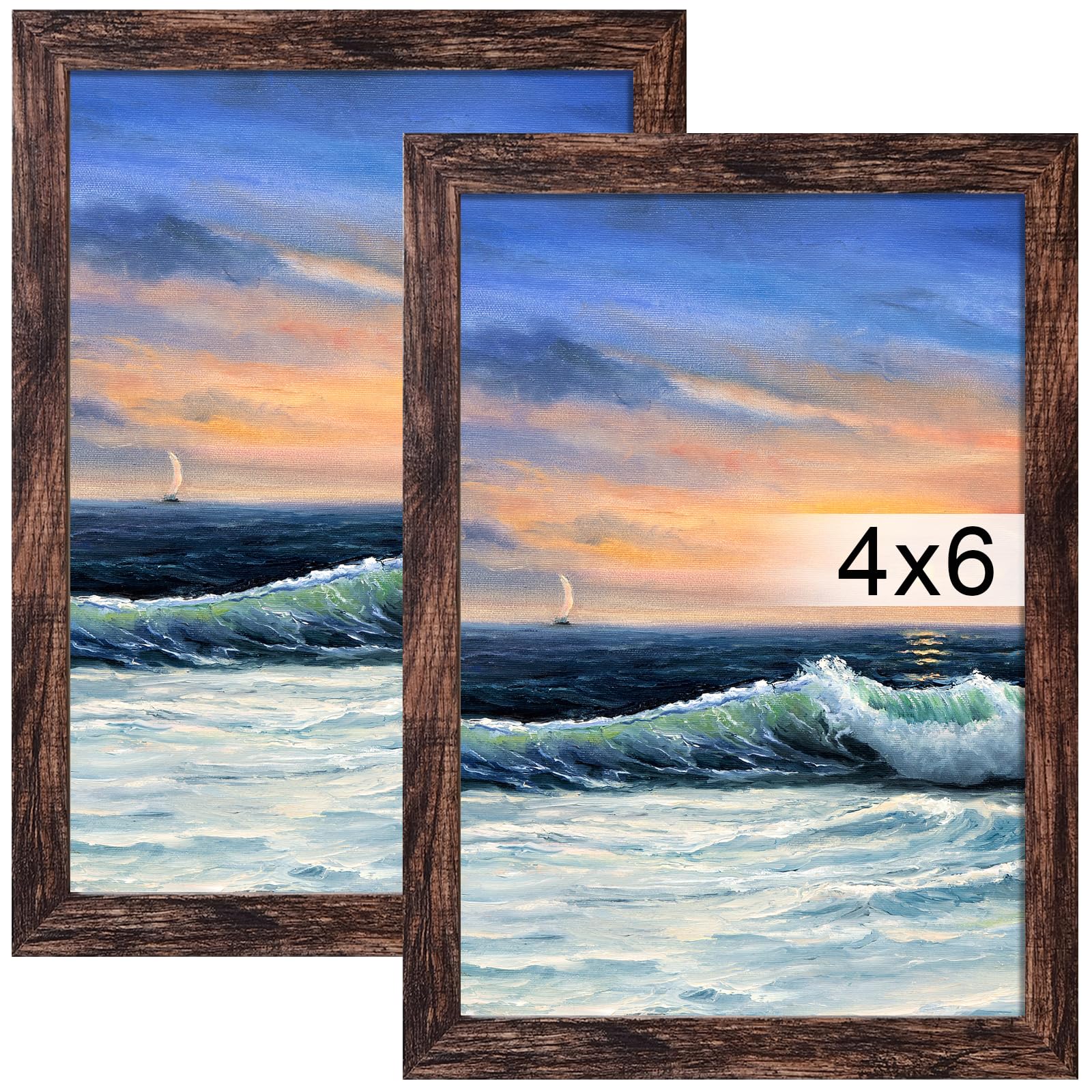LUCKYLIFE 4x6 Picture Frame Brown for Wall Mounting or Tabletop Display, 2 Pack Brown 4x6