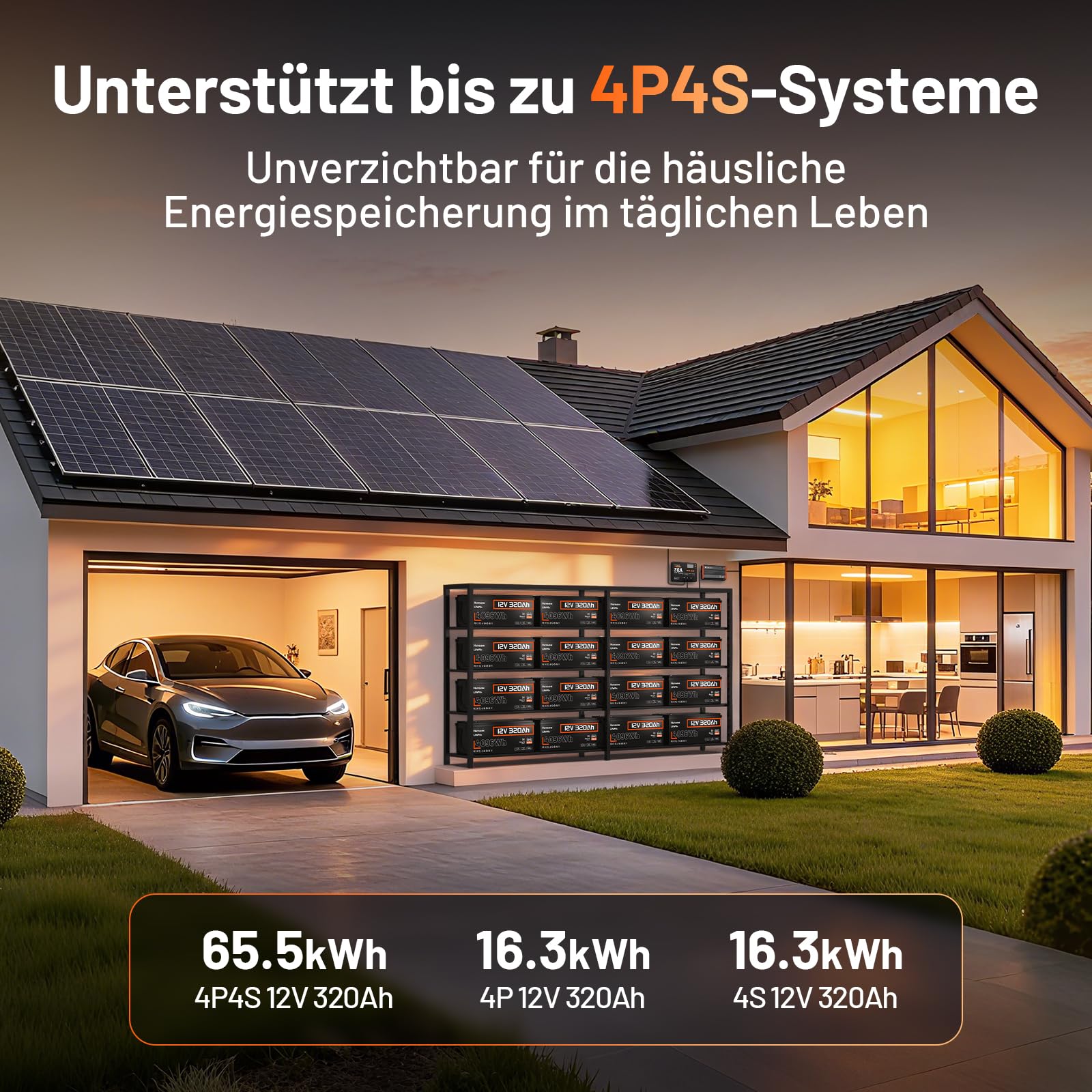 HumsiENK LiFePO4 Batterie 12V 320Ah mit Bluetooth | 4096Wh Lithium Batterie 12V, 250A BMS, über 15.000 Zyklen | 12V Lithium Batterie Wohnmobil & Solar Batterie,LiFePO4 320Ah Bluetooth
