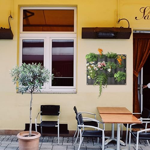 Miniatura 64 de Bolsas de cultivo colgantes para plantar, 9 bolsillos para colgar en la pared, maceta vertical montada en la pared, bolsa de cultivo