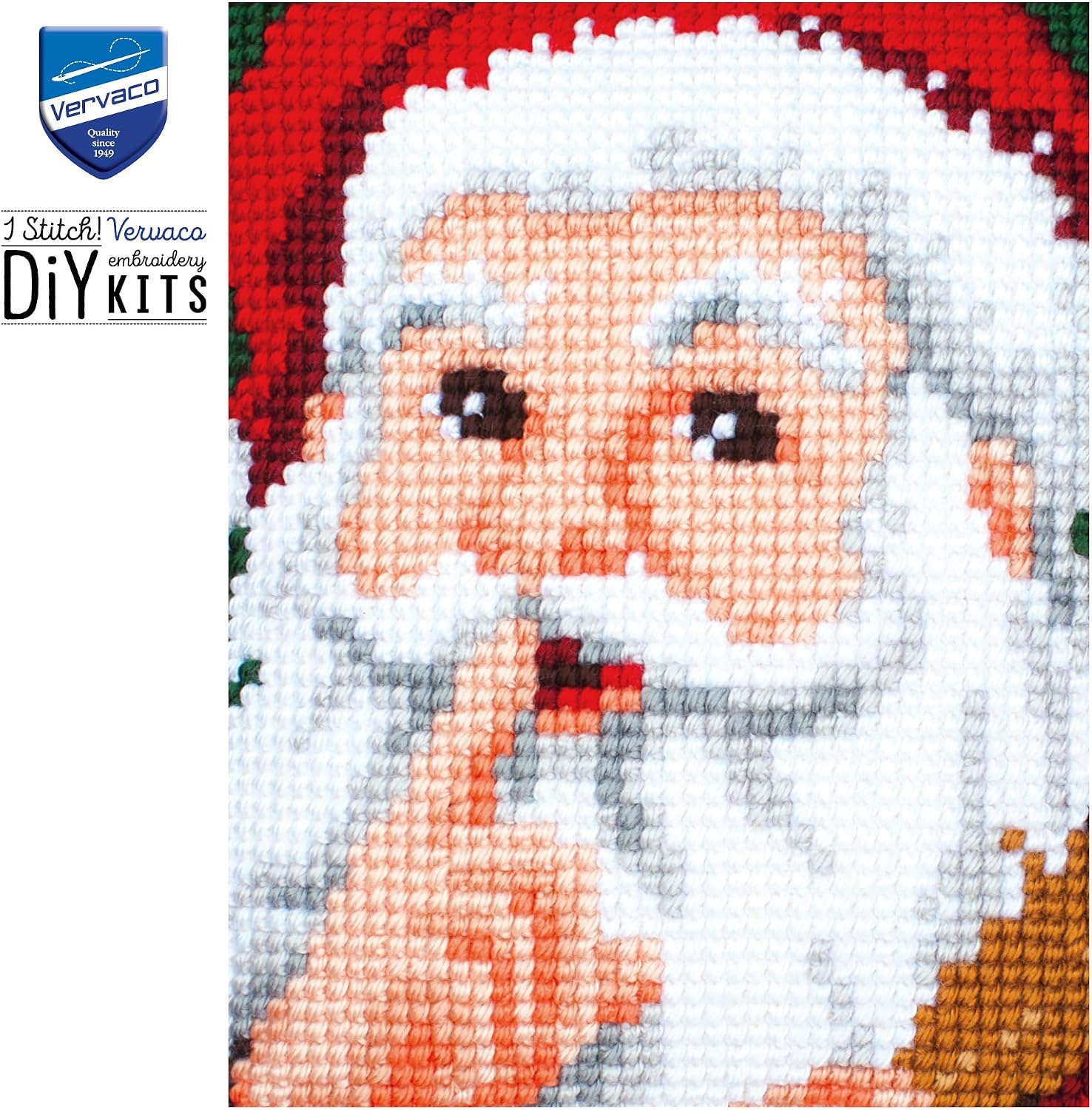 Vervaco Cross Stitch Christmas Embroidery Kits Pillow Front for Self-Embroidery with Embroidery Pattern on 100% Cotton, 15,75 x 15,75 Inches - 40 x 40 cm, Santa Hush