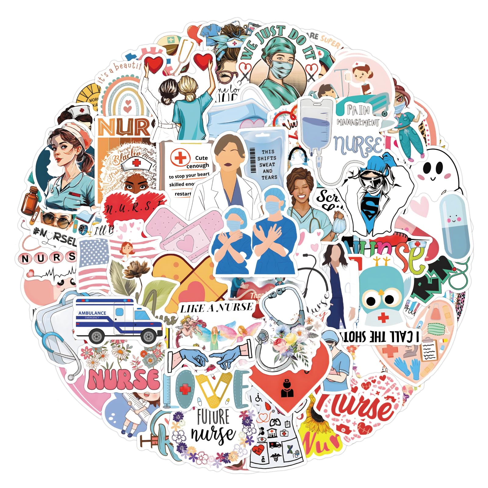Nurse Stickers 100PCS, Vinyl Nursing Stickers Decals for Nurse Students, Nurses, and Healthcare Workers, Waterproof, Reusable, No Residue Vinyl Decal