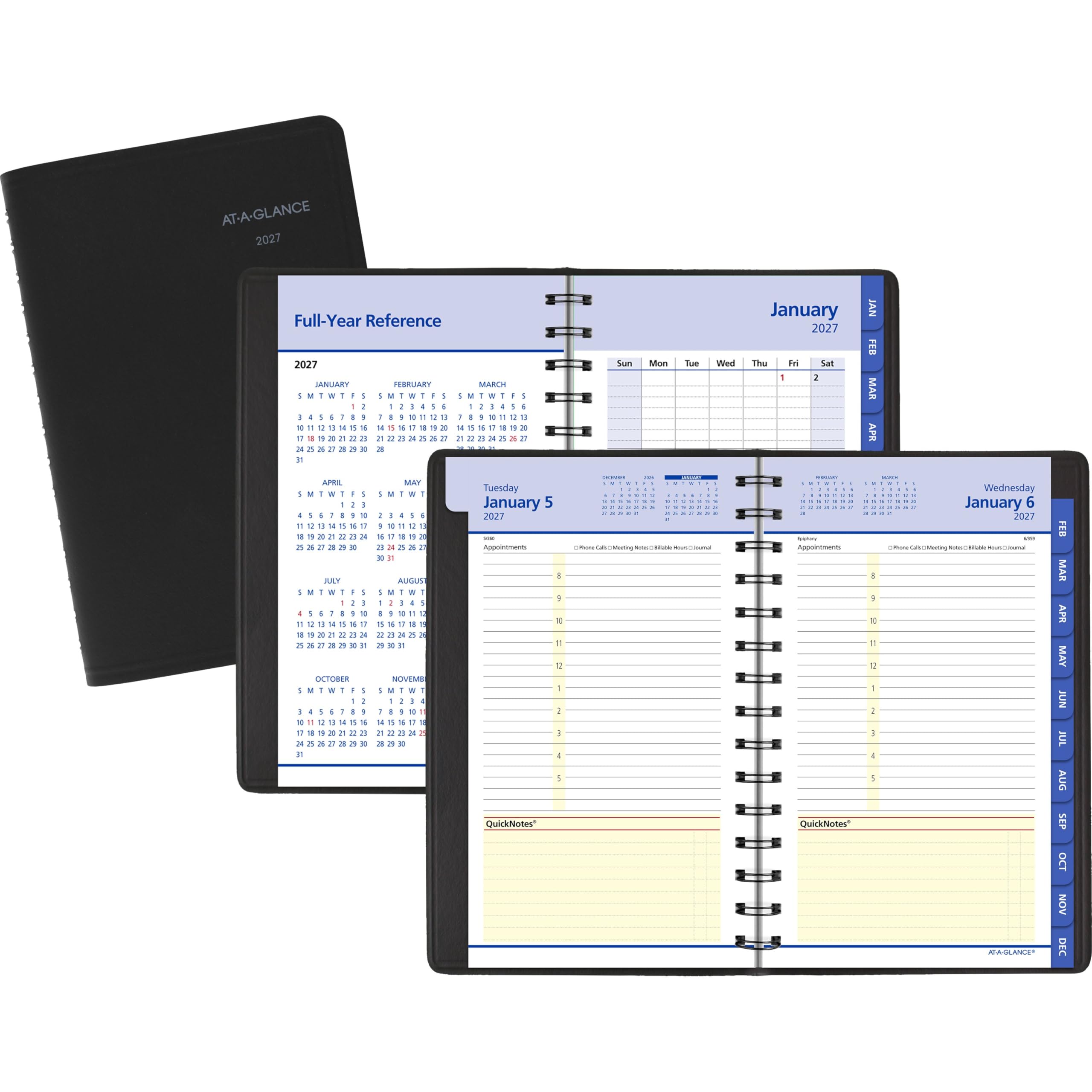 AT-A-GLANCE Terminkalender 2027, Tages- und Monatsplaner, 12,7 x 20,3 cm, QuickNotes, Schwarz (76040527)