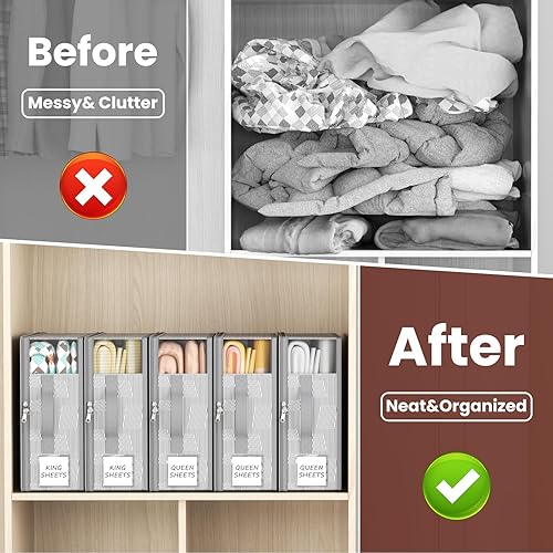Miniatura 2 de PHINOX Organizadores y almacenamiento de sábanas, paquete de 4 organizadores de almacenamiento de sábanas para armario de lino, organizador de juego