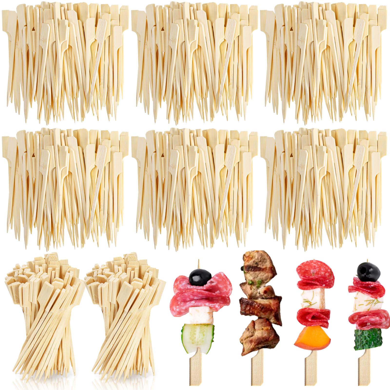 Acshio 2000 Pieces Bamboo Skewers for Appetizers, 3.5 Inch Bamboo Paddle Wood Picks, Wide Flat Natural Cocktail Picks Fruit, Grilling, Appetizers,