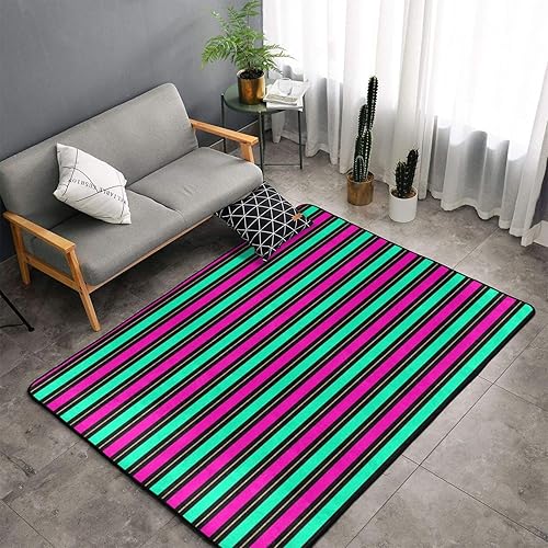 Miniatura 3 de Retro Color Line Print Area Rugs for Living Room, 60×39in Non-Slip Area Living Room Rug, 3x5 Rugs for Bedroom, Washable Rug Carpet for Bedroom Home