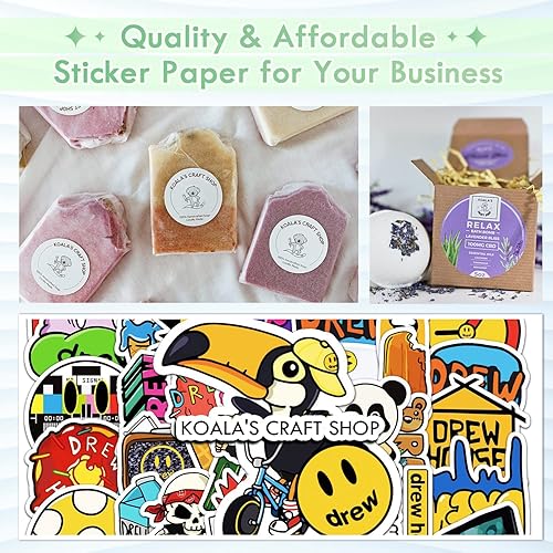 Miniatura 7 de Koala - Papel adhesivo de vinilo imprimible para impresora de inyección de tinta, 100 hojas de papel adhesivo blanco mate, papel adhesivo