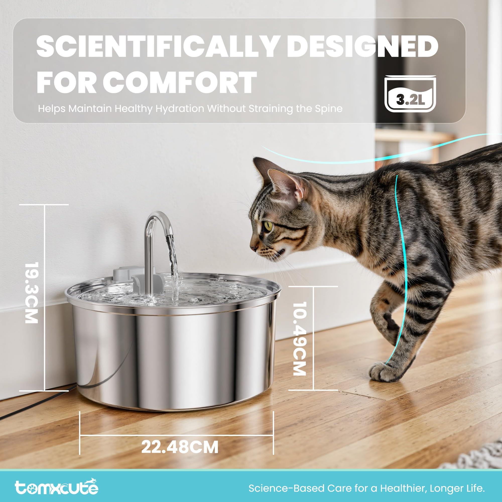 TOMXCUTE 4,0 L Ciotola per gatti in acciaio inox, per cani e gatti, design a collo di cigno, lavabile in lavastoviglie, con 1 spugna e 3 filtri al carbone