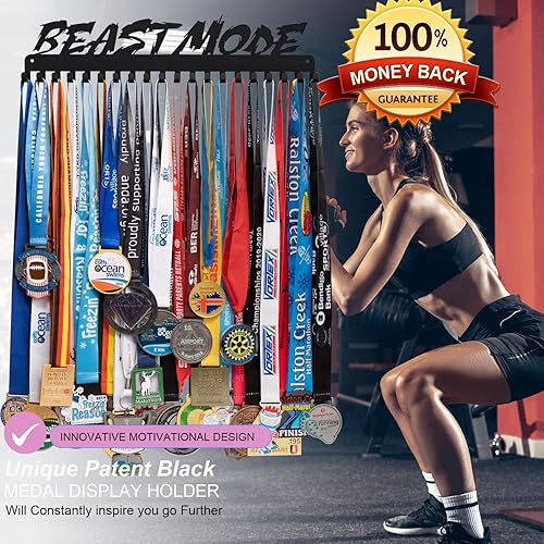 Miniatura 7 de Beast Mode - Soporte para medallas de carreras deportivas, organizador de cinta de premio para carreras, correr, fútbol, gimnasia, lucha, ganchos de