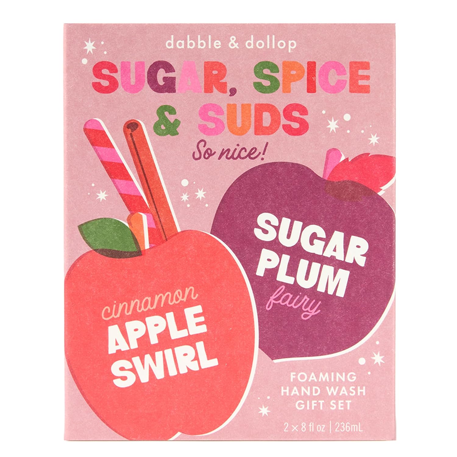 Dabble & Dollop Sugar, Spice & Suds Foaming Hand Wash Gift Set, 2-Pack Foam Hand Soap for Kids & Family, Sugar Plum & Cinnamon Apple Swirl Scents (8 fl oz, Pack of 2) image 4