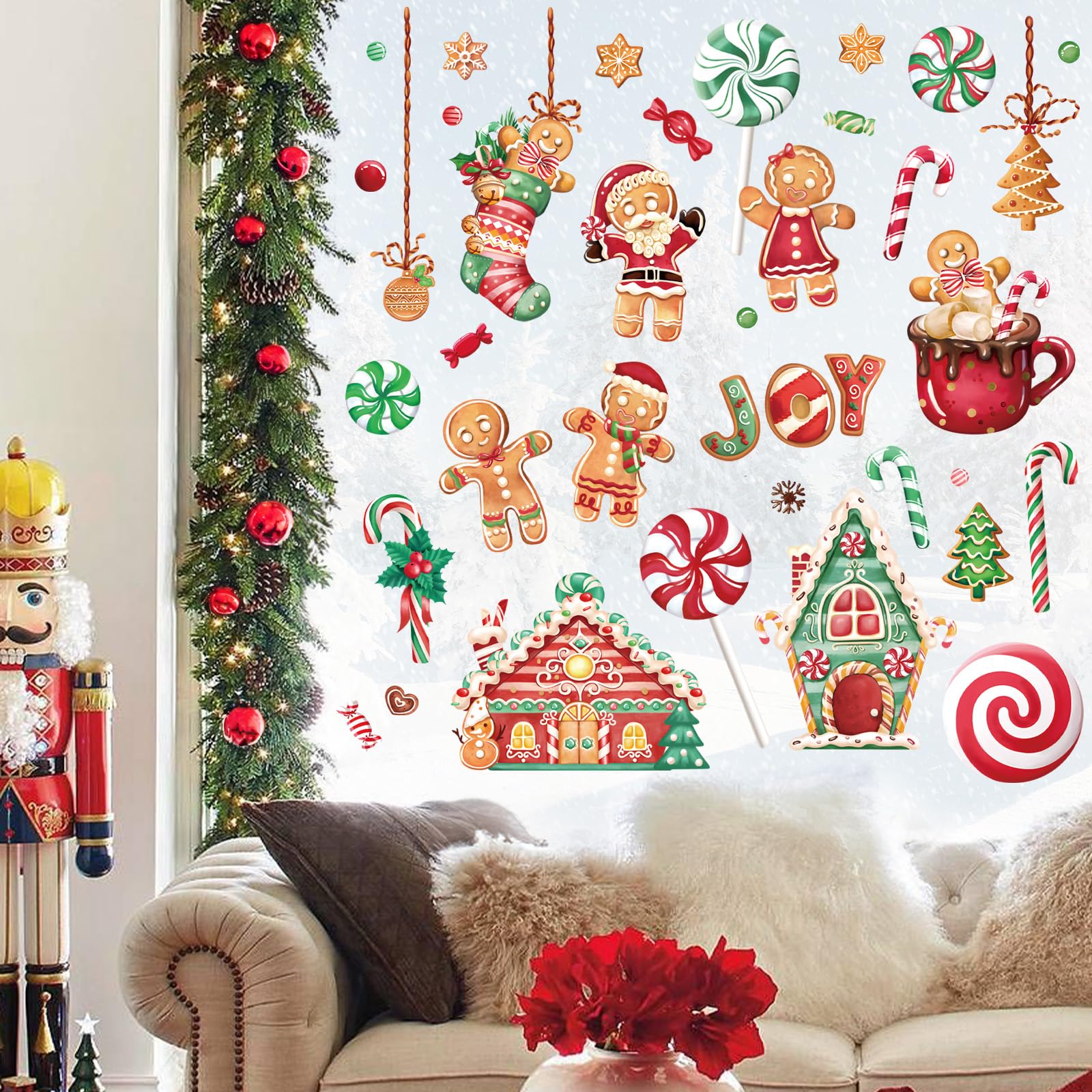 wondever Christmas Gingerbread Man Wall Stickers Peppermint Candy Cookie Christmas Window Wall Art Decals for Christmas Party Xmas Kitchen Home Party - Image 4