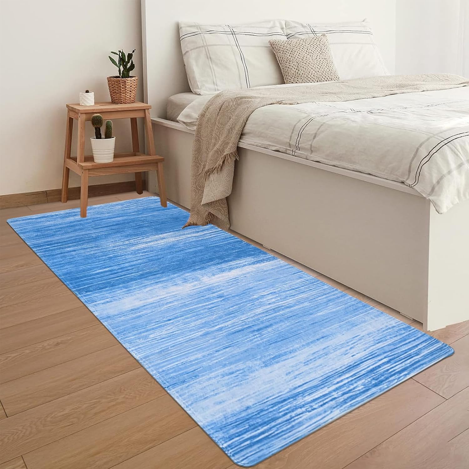 USTIDE Washable Blue Runner Rug for Hallway 2'6' x 5'2" Modern Accent Bedside Rugs Non-Slip Low Pile Entryway Carpet Runner for Laundry Entrance Kitchen