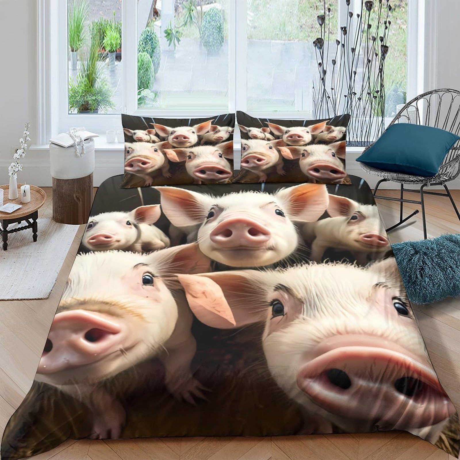 GPLZQXKJNH 3D Printed Cute Piggy Duvet Cover Microfiber Soft Breathable Farm Animal Quilt Cover Set with 2 Pillowcases for Bedroom Home Decor Single（135x200cm）