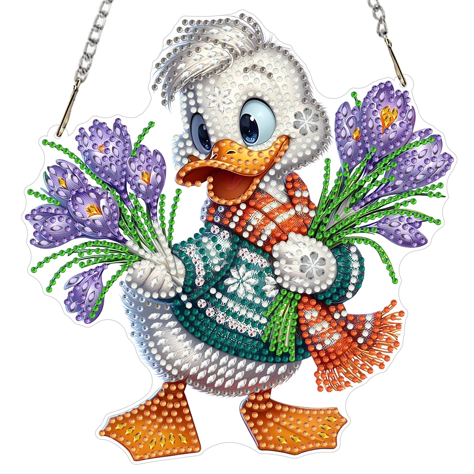 MXJSUA Duck Flowers Diamond Painting Art Window Suncatchers, Diamond Art Kits for Adults Hanging Ornaments with Chain, Special Shape Crystal Diamond Pendant Accessories for Decor Gift 20x20cm