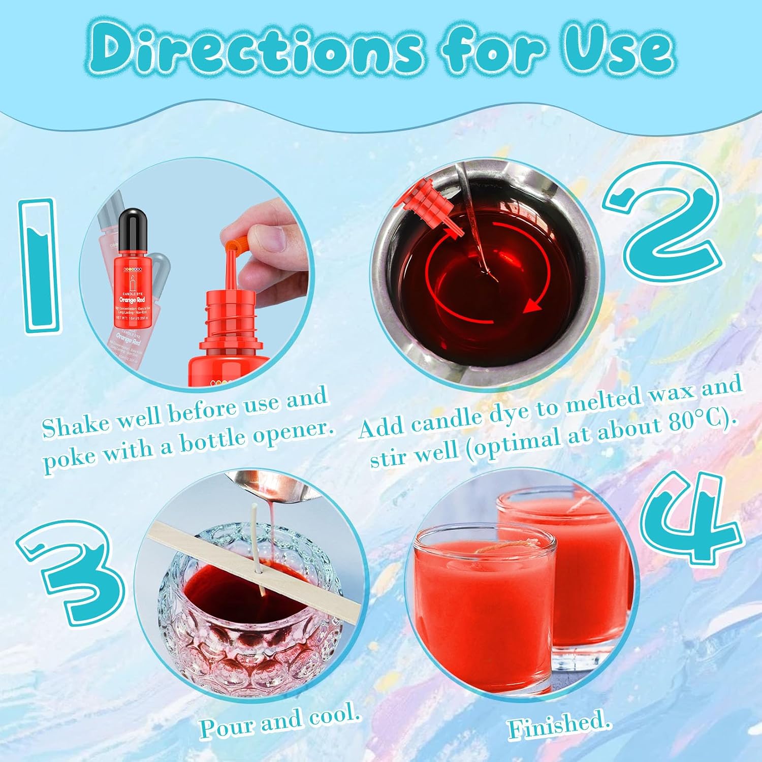 Candle Dye - 14 Colors Liquid Candle Wax Dye for DIY Candle Making, Highly Concentrated, Non-Toxic, Oil-Based Candle Color Dye for Soy Wax, Beeswax, Gel Wax, Paraffin Wax - 10ml/Bottles