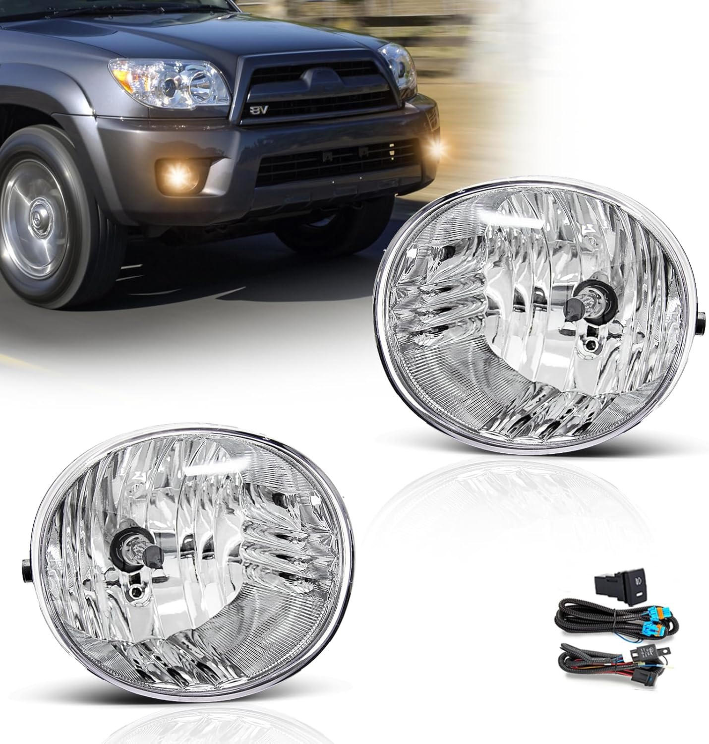 Fog Light Assembly for 2004 2005 Toyota Rav4 2005-2007 Toyota Avalon Replacement for 2006 2007 2008 2009 Toyota 4 Runner 2005-2006 Lexus ES330 with Switch and Wiring 9006 Halogen Bulb