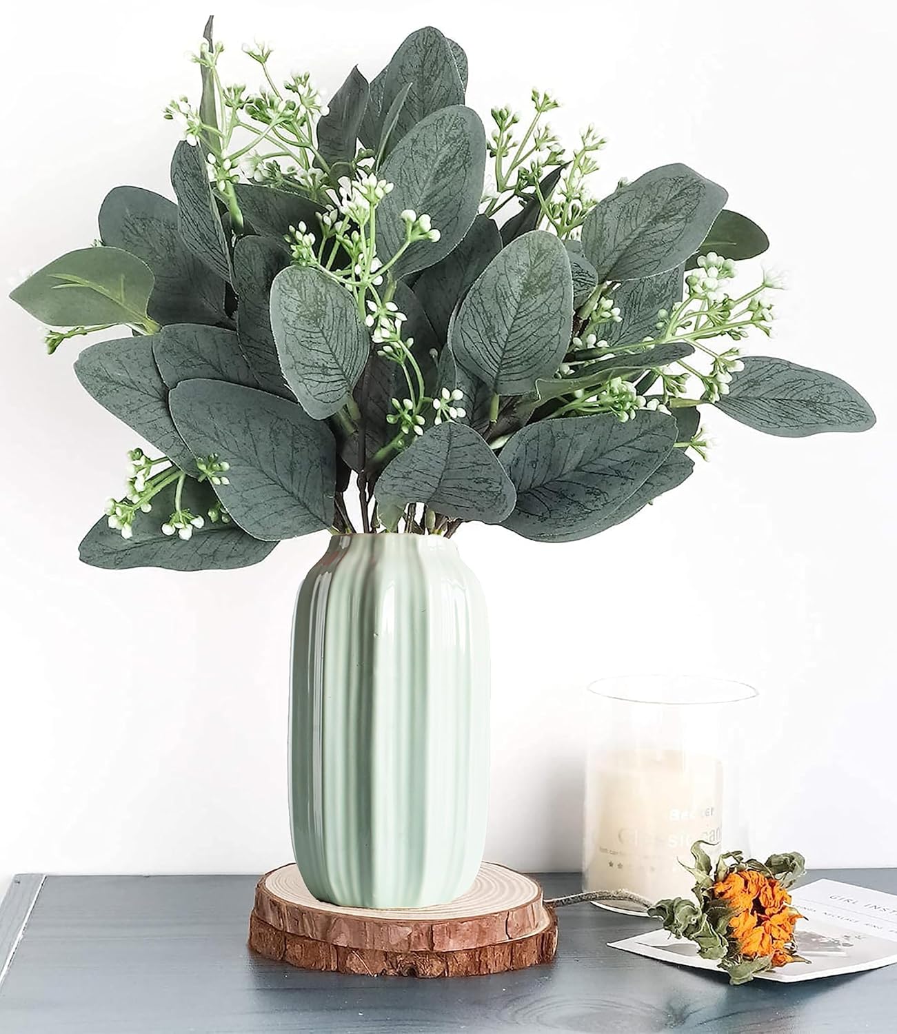 64 PCS Artificial Greenery Stems,Silver Dollar Eucalyptus Stems with 384 Eucalyptus Leaves White Seed Branches for Flower Arrangements,Wedding Bouquets - Image 4