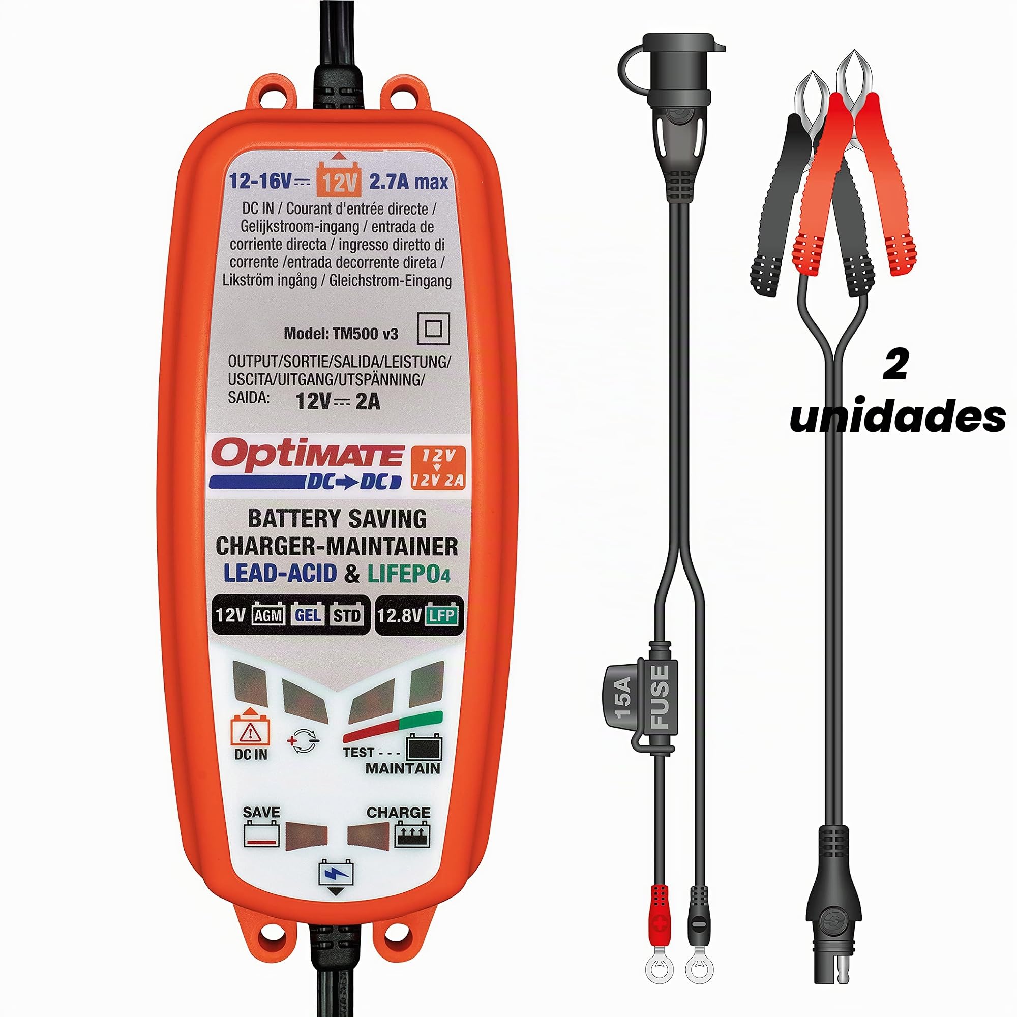 TecMate Optimate DC to DC, TM-500, Cargador-mantenedor con Modo de recuperación para baterías Selladas CC a CC de 12 y 12.8 V y 2 A en 6 Fases