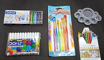 IMTION Colour Set (6 Different Paint Brush, Painting Colour Plate,Wax Crayons Colour,Skach Colour, Pencil Colour) Drawing Colour Set Birthday Return Gift for Kids