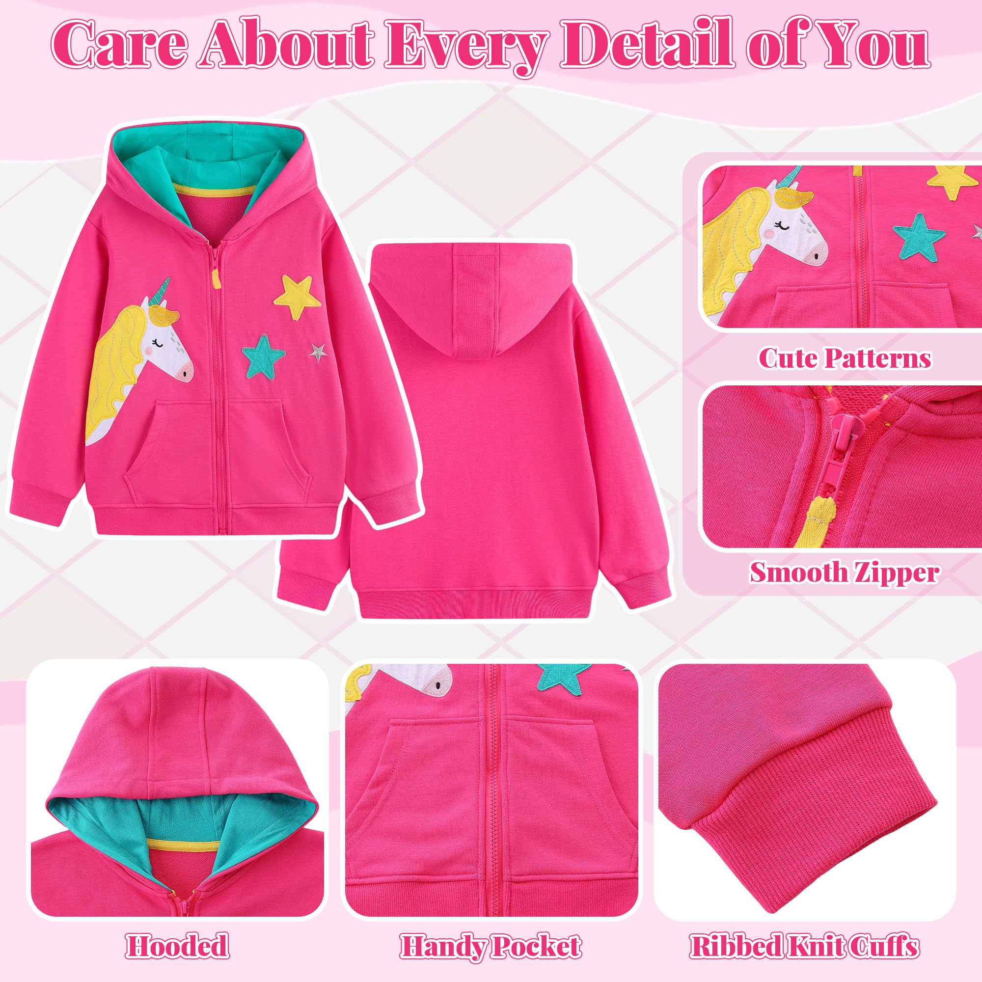 Sudadera con Capucha y Cremallera Niñas Algodón Mangas Largas Casual Chaqueta Moda Lindo Animal Hoodie Tops con Bolsillos Ropa para Niña de 3 a 8 Años