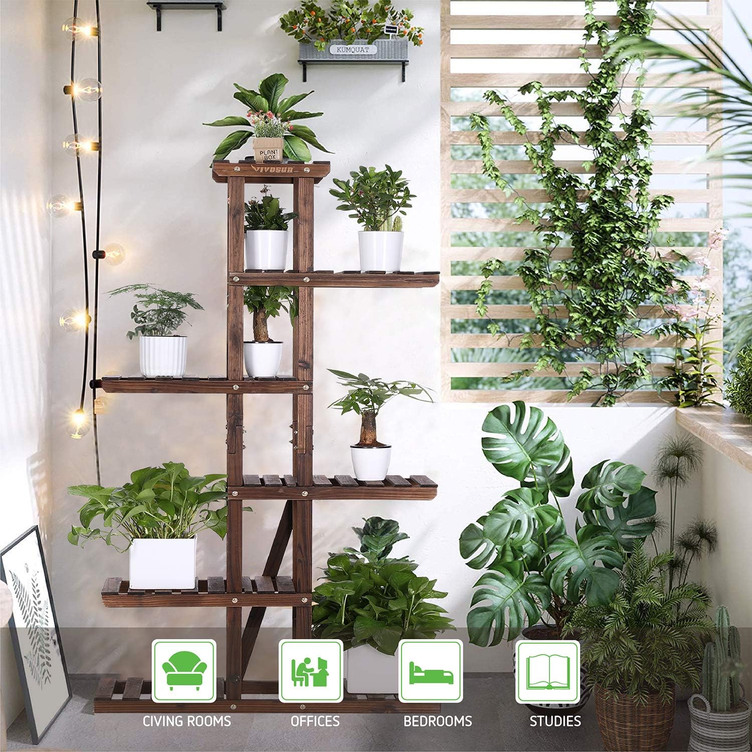 VIVOSUN Wood Plant Stand High Low Shelves Flower Rack Display for Indoor Outdoor(with a Pair of VIVOSUN Glove) : Garden & Outdoor