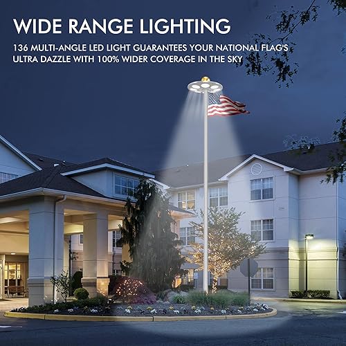 Miniatura 4 de PPQ Luz de poste de bandera LED solar, nueva luz de poste de bandera de 136 LED de larga vida útil para mástiles de 15 a 25 pies, iluminación