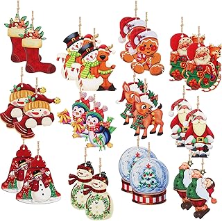 24 Pieces Christmas Wooden Ornaments Christmas Wood Decorations Farmhouse Style Hanging Wood Ornaments for Christmas Tree Vintage Santa Snowman Ornaments Xmas Hanging Crafts Pendants for Home Party