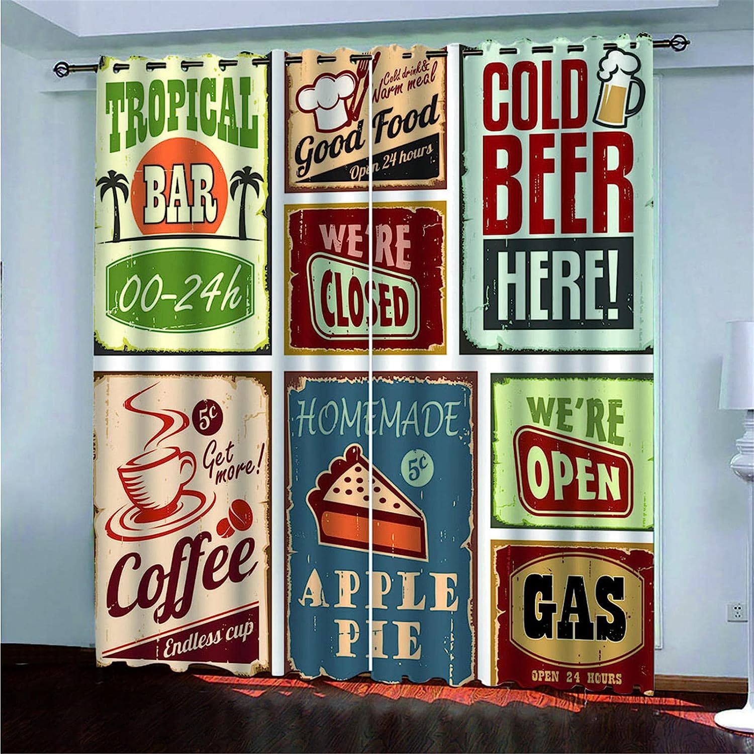 Eyelet Curtains Cartoon Coffee Cup Print 3D Microfiber Blackout Fabric Eyelet Noise Reducing Window Drapes For Living Room Bedroom Home Decoration Set 150 X 166 Cm -9U0H/R2O