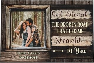 Dem Canvas Personalized Canvas Pictures Couple Gifts - God Blessed The Broken Road That Led Me Straight To You, Custom Wedding Anniversary Canvas Gifts For Couples (12x08)