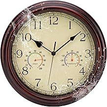 ACCSHINE Outdoor Waterproof Wall Clock with Thermometer and Hygrometer Display Wall Clock without Ticking Noises Silent 30 cm Quartz Battery Operated Large Decorative Garden Wall Clock (Retro Brown