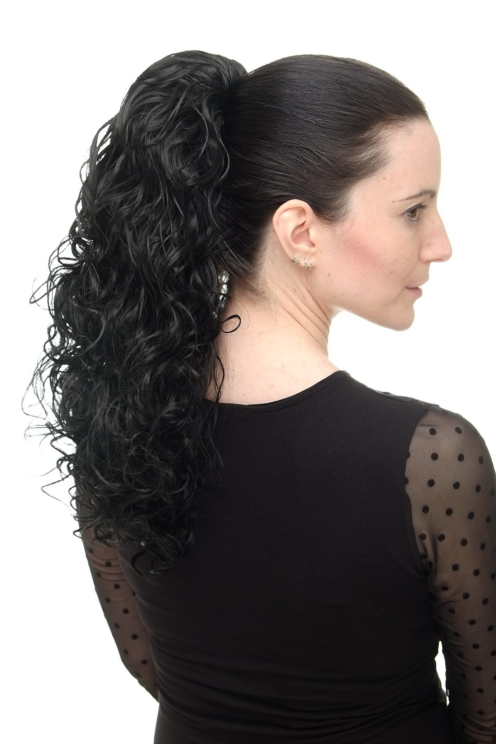 WIG ME UP NC002-1 Hairpiece Ponytail with 2 combs/clips & elastic draw string long full curls voluminous black 18inch - Image 4