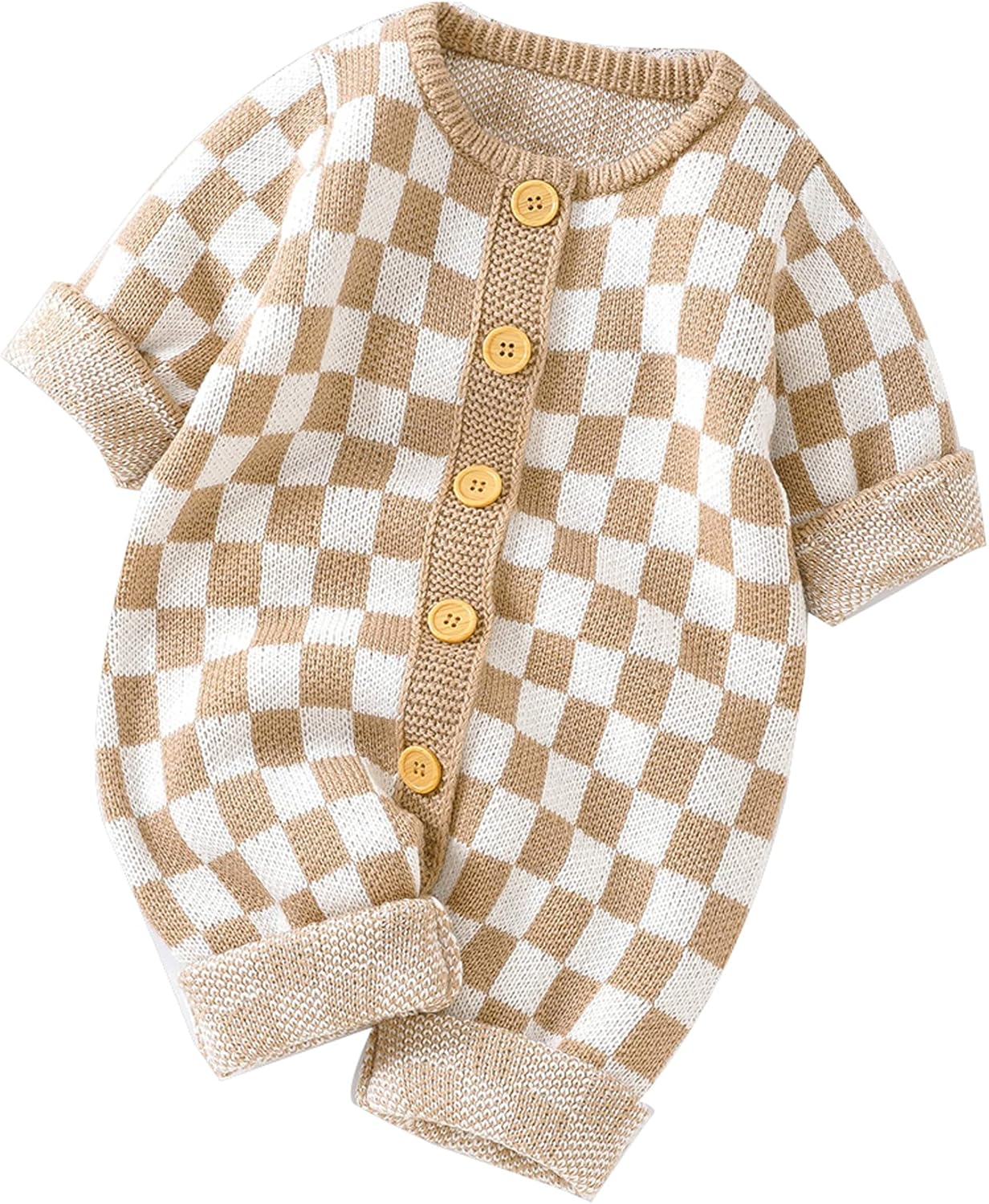Unisex Baby Girl Boy Knitted Romper Jumpsuit Checkerboard Plaid One Piece Button Down Sweater Playsuit Clothes Unisex Baby Girl Boy Knitted Romper Jumpsuit Checkerboard Plaid One Piece Button Down Sweater Playsuit Clothes
