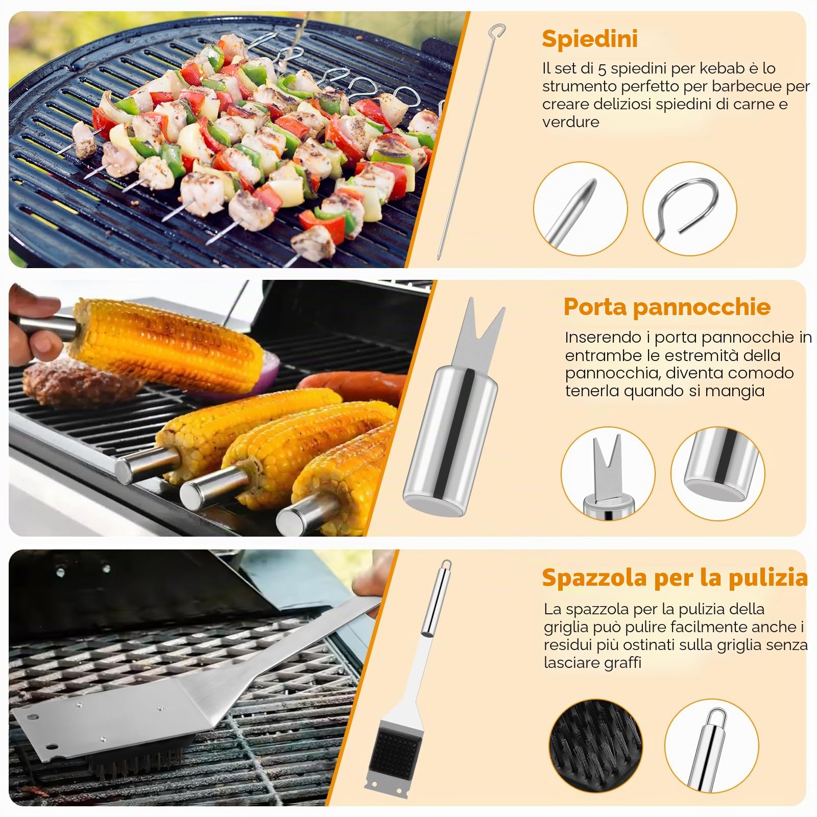 15Pcs Kit Barbecue,Set Barbecue Professionale In Acciaio Inox,Pratico Set Utensili Barbecue Attrezzi Con Borsa Portatile,Set Barbecue Accessori Regalo Uomo Cortile Campeggio All'aperto Cucina Picnic