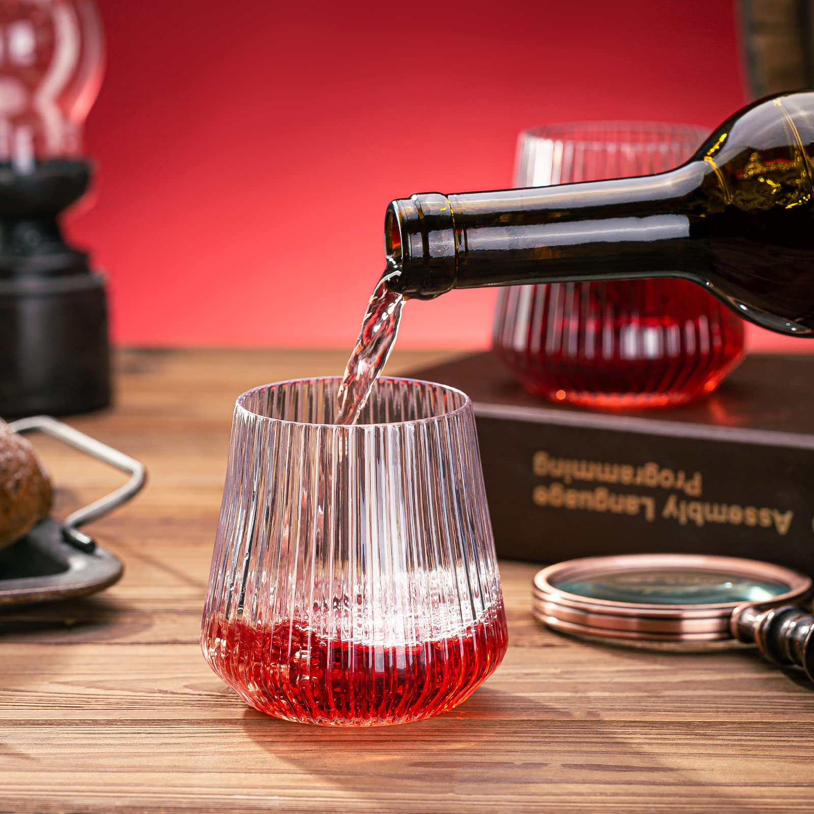 Einweg-Weingläser ohne Stiel, 340 ml, Kunststoff-Weinbecher, Origami-Stil, unzerbrechliche Trinkgläser, Großpackung Acryl-Whiskey-Cocktailgläser, bruchsichere Martini-Gläser, 40 Stück