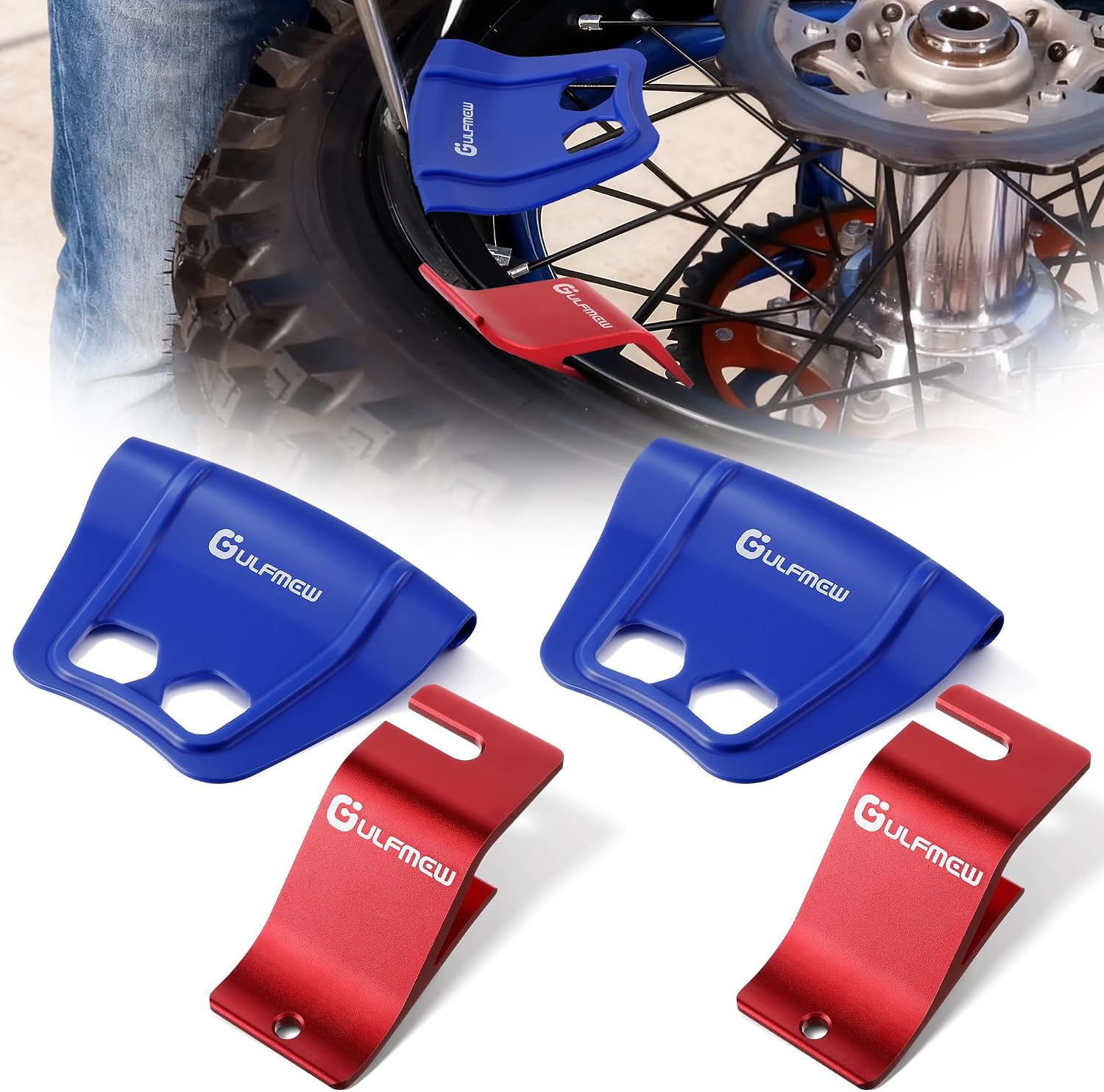 Motorcycle Tire Changing Tool Kit, Tire Bead Holder and Rim Shield Protector Combo, Dirt Bike Tyre and Wheel Installation Changer Tool for Off Road ATV Quad Motocross(Blue & Red,2 Pack)