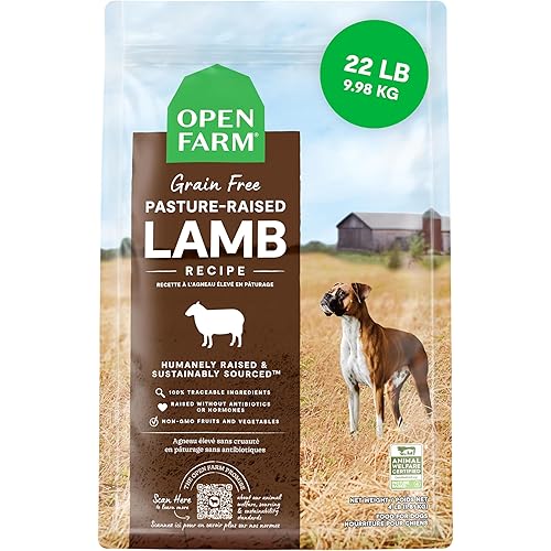 Open Farm, Grain-Free Dry Dog Food, Complete & Balanced Kibble, Sustainably & Ethically Sourced Ingredients, Non-GMO Veggies & Superfoods Support Overall Health, Pasture Raised Lamb Recipe, 22lb Bag